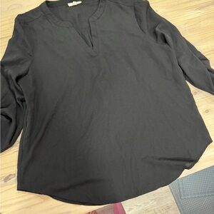 Maurices Black Long Sleeve Split-Neck Blouse